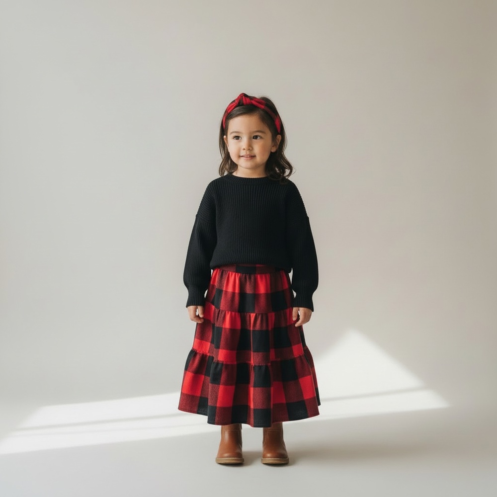 Skirt Flannel Girl 2/3 Maxi Buffalo Plaid Red Ruffle Tier Mom‎ and Pop's Kids